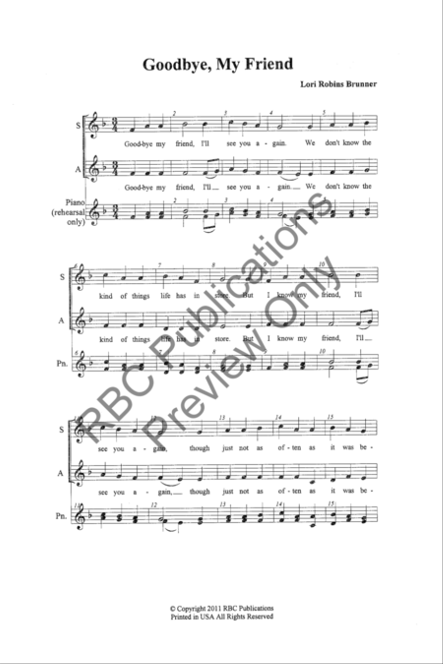 Goodbye, My Friend (SA) Goodbye, My Friend (SA) SA scores gallery preview page 3