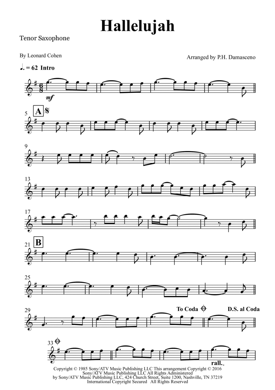 Hallelujah Tenor Saxophone scores gallery preview page 1