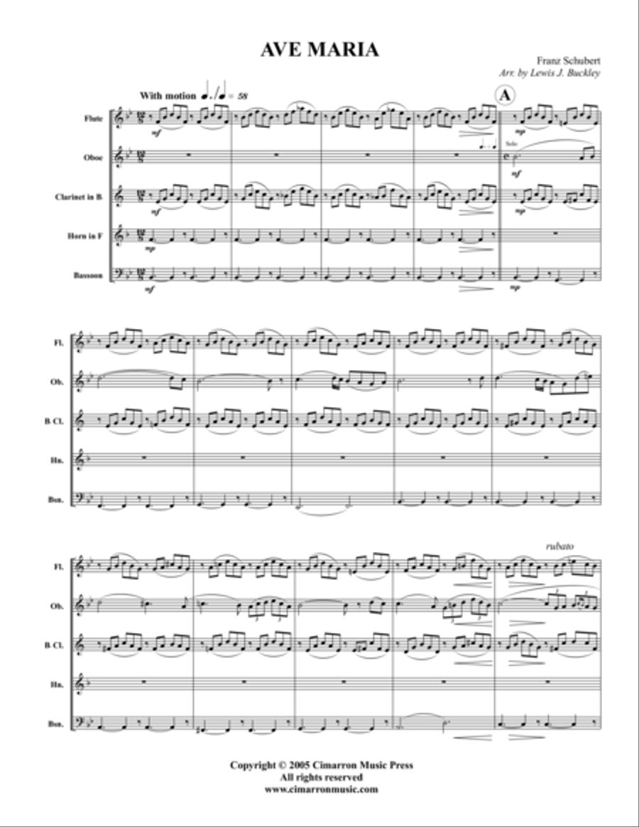 Ave Maria Ave Maria Woodwind Quintet scores gallery preview page 1