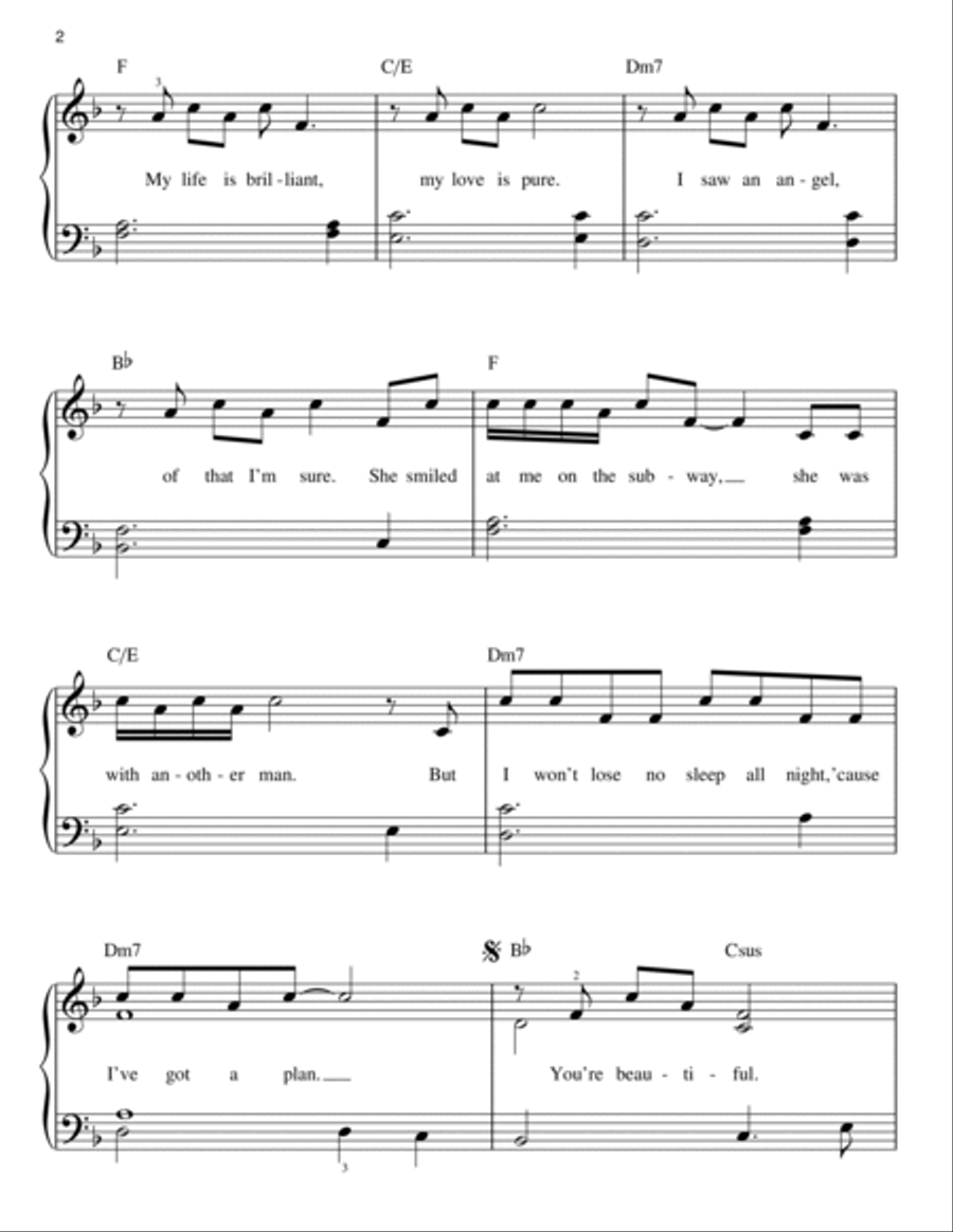 You're Beautiful Easy Piano scores gallery preview page 2