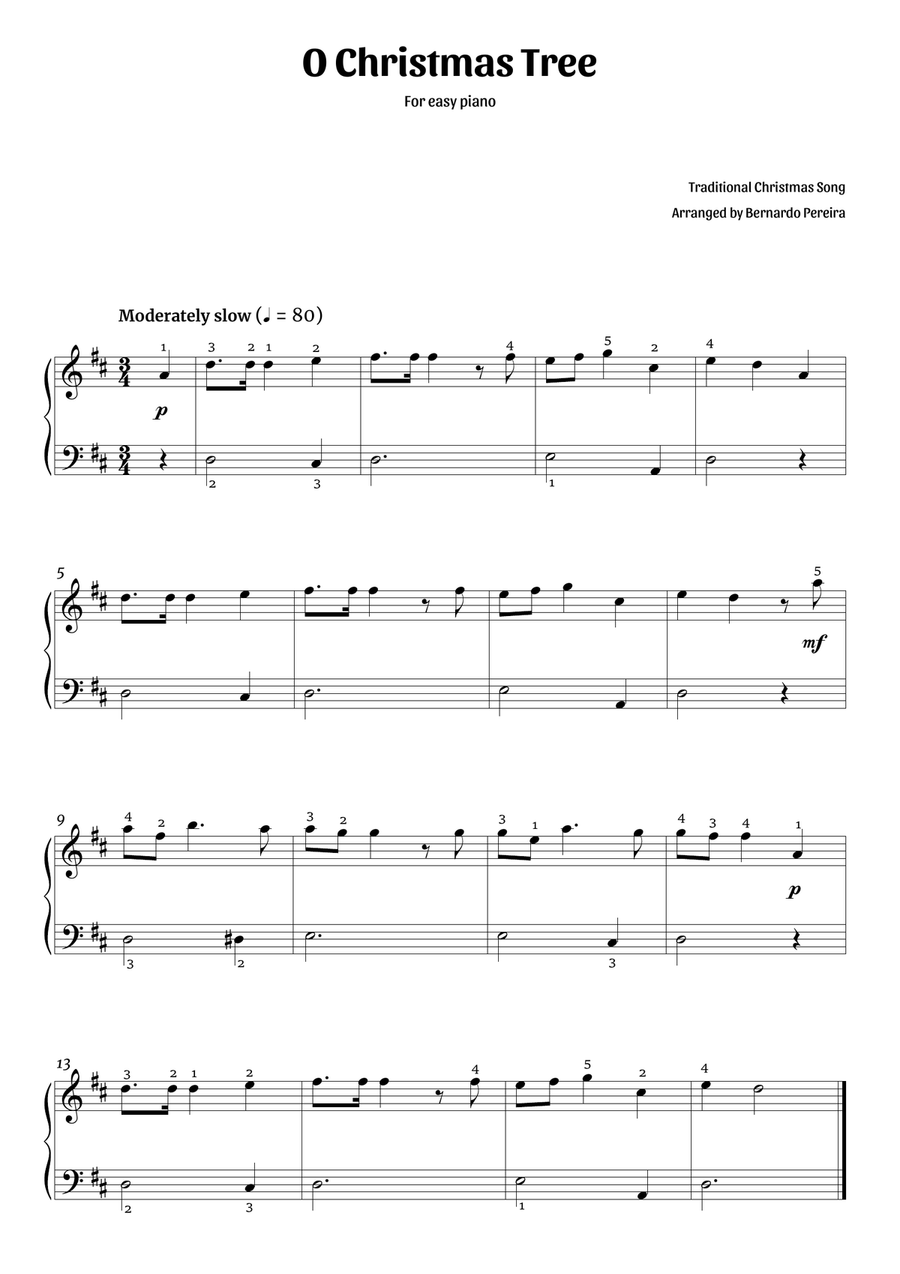 O Christmas Tree (easy piano – D major) Easy Piano scores gallery preview page 1