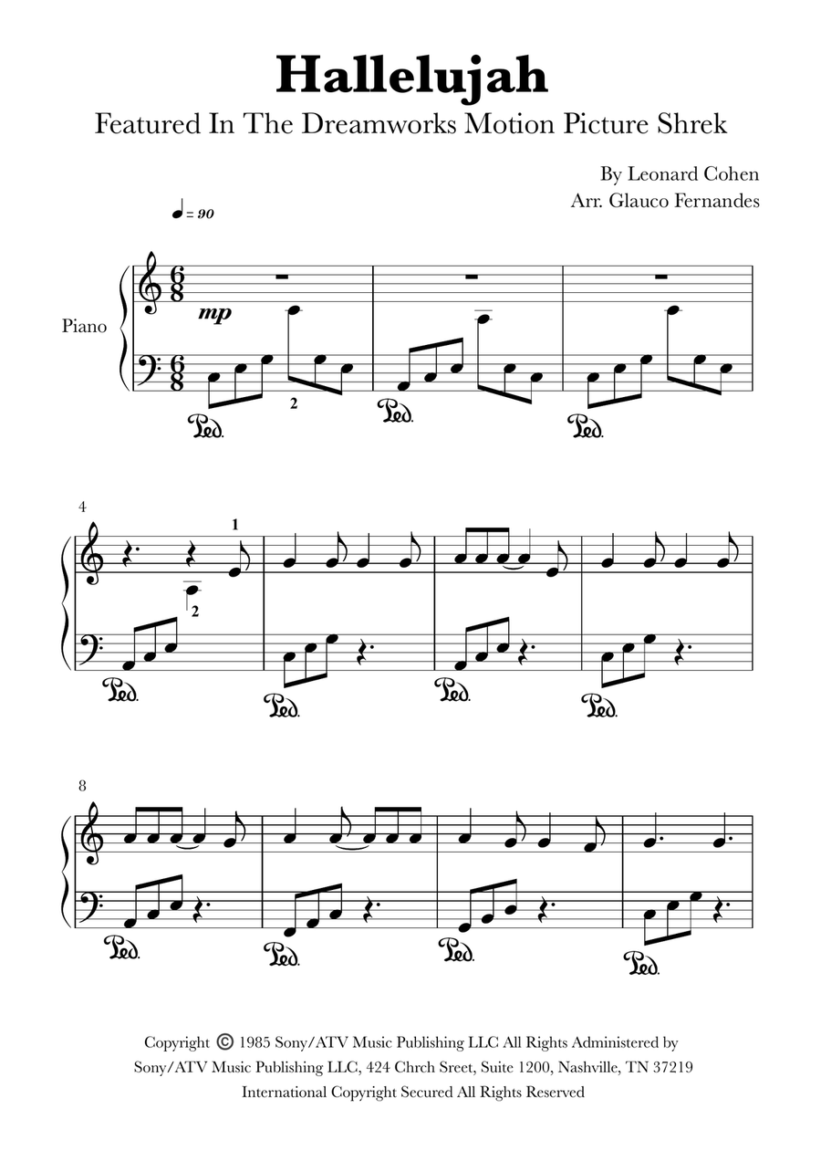Hallelujah Piano Solo scores gallery preview page 1