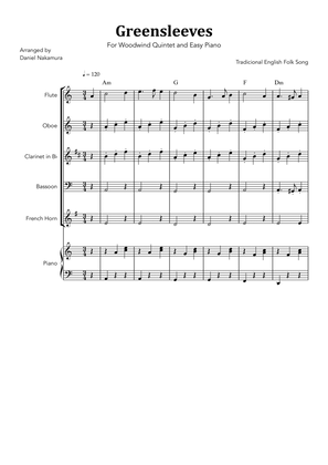 Greensleeves (For Woodwind Quintet with Easy Piano)