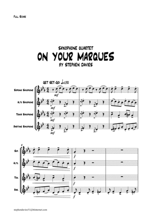 Book cover for 'ON YOUR MARQUES' for Saxophone Quartet