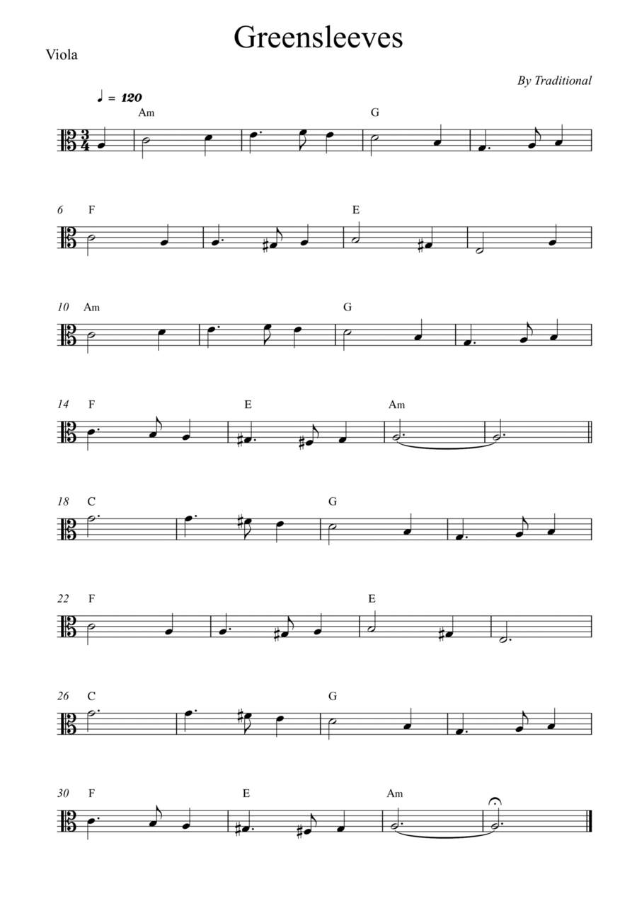 Greensleeves Greensleeves Viola Solo scores gallery preview page 1