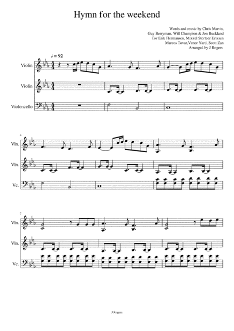 Hymn For The Weekend Hymn For The Weekend String Trio scores gallery preview page 1