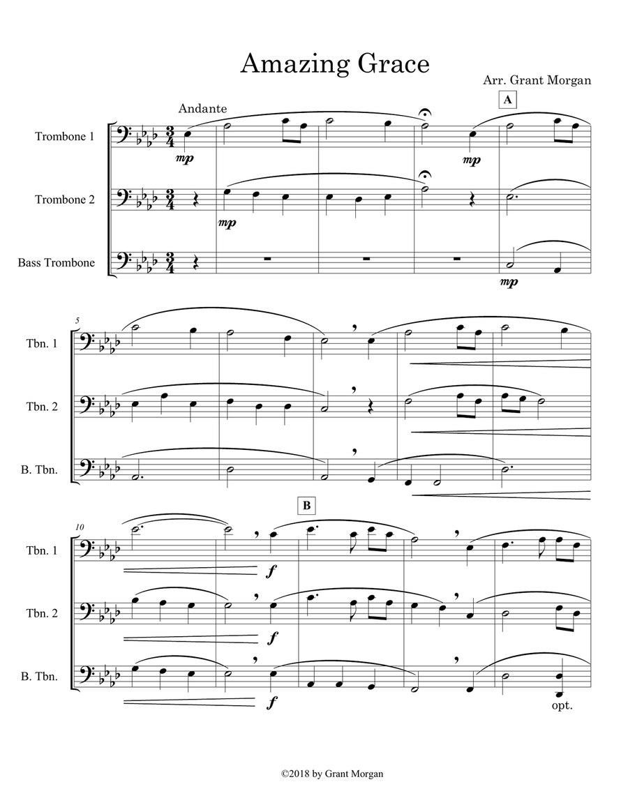 Amazing Grace - Trombone Trio Trombone Trio scores gallery preview page 1