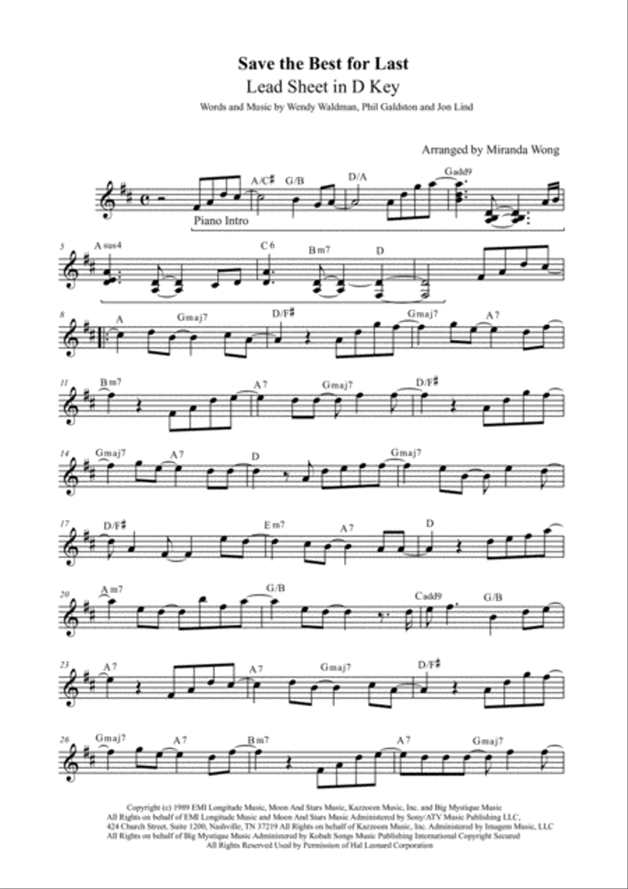 Save The Best For Last Piano, Vocal, Guitar scores gallery preview page 2