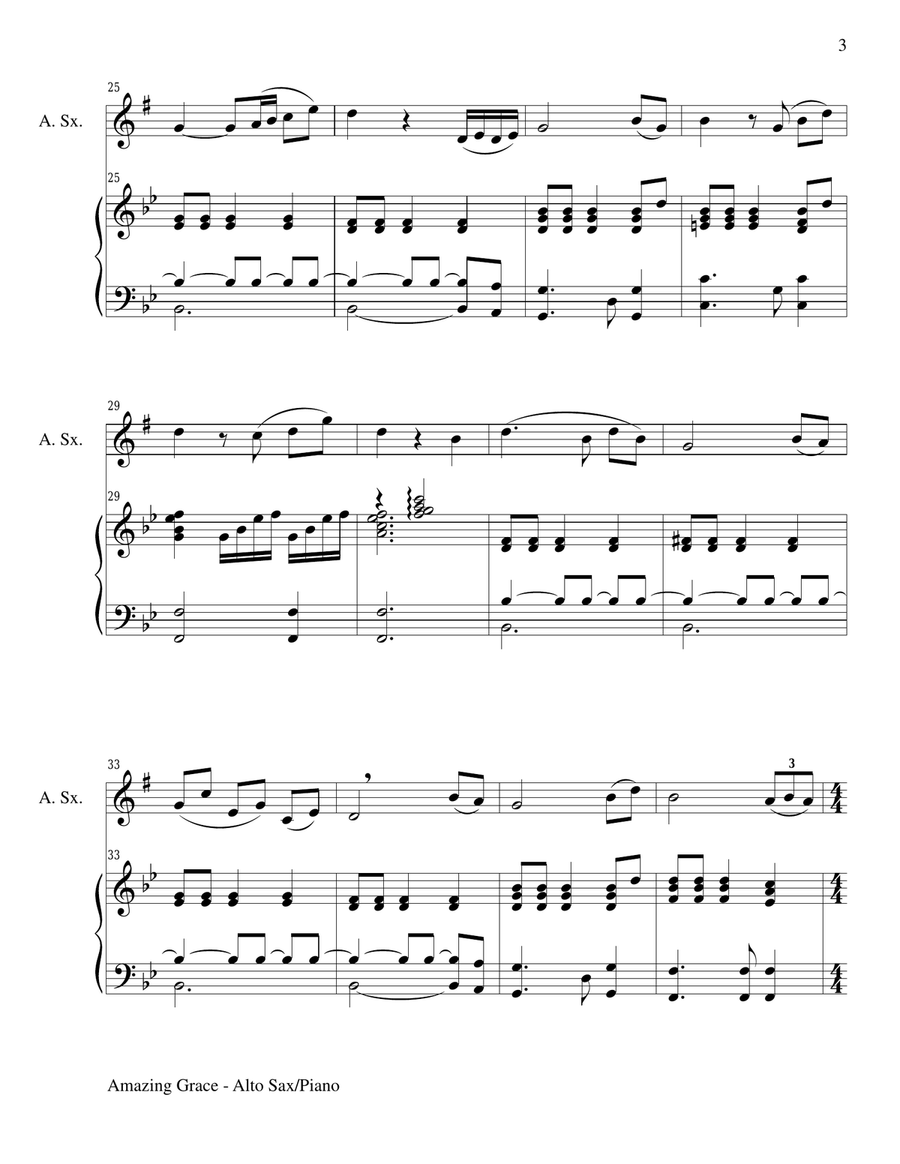 AMAZING GRACE (Alto Sax Piano and Sax Part) Alto Saxophone scores gallery preview page 3