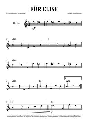 Für Elise by Beethoven - Ukulele Solo with Chord Notation