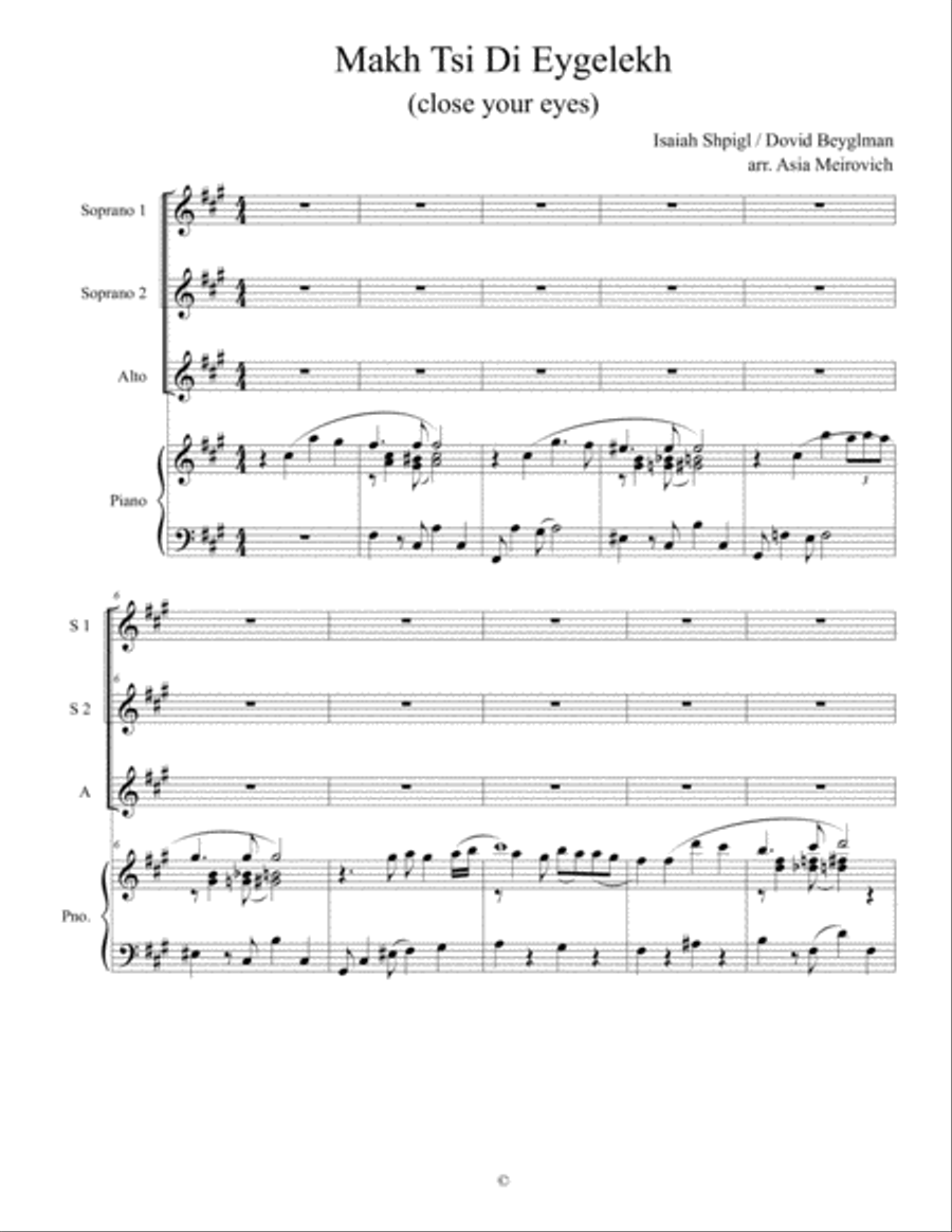 Makh Tsi Di Eygelekh (close your eyes) SSA scores gallery preview page 3