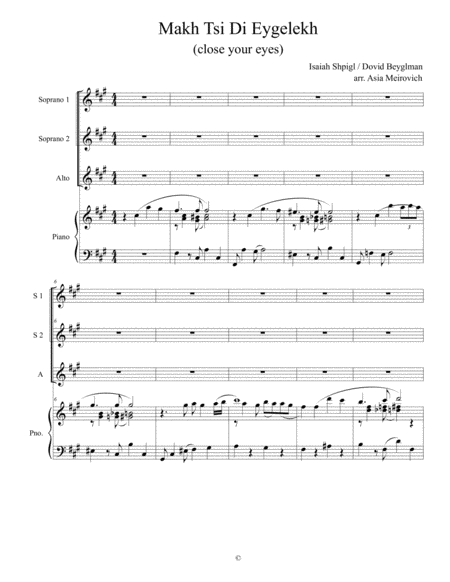 Makh Tsi Di Eygelekh (close your eyes) Choir - Digital Sheet Music