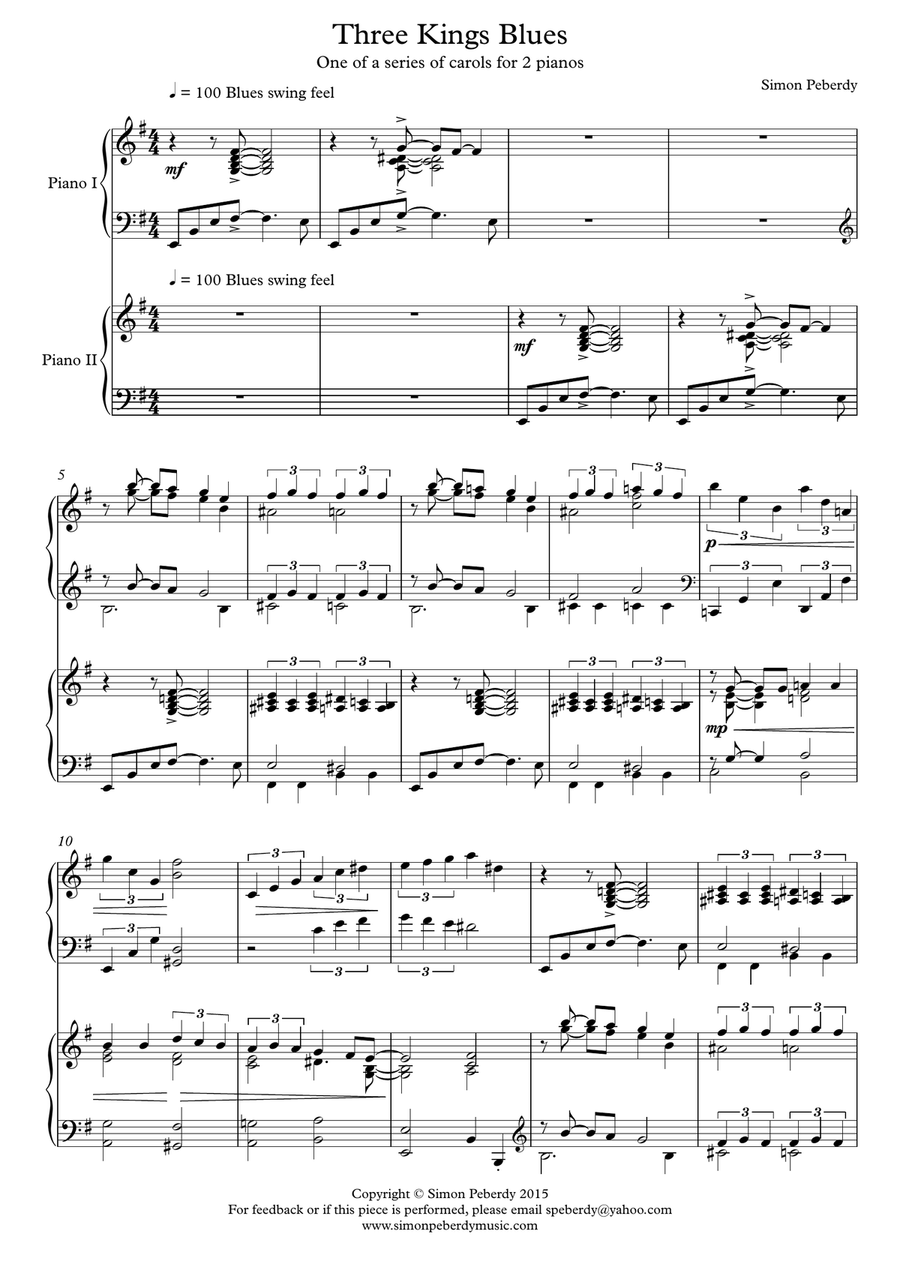 Three Kings Blues, for 2 pianos, 4 hands (variation on the Christmas carol 