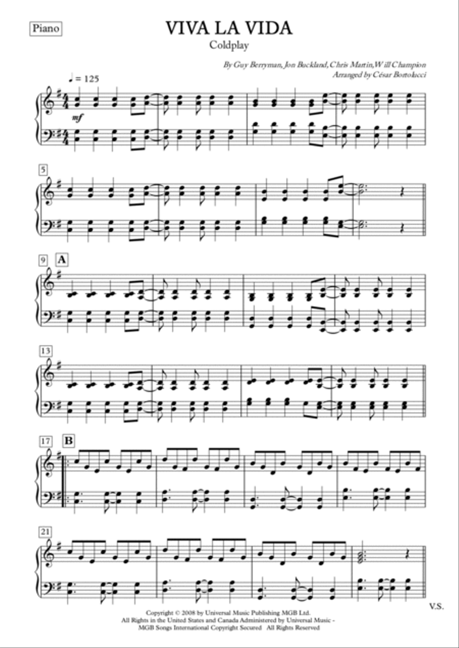 Viva La Vida Tenor Saxophone scores gallery preview page 4