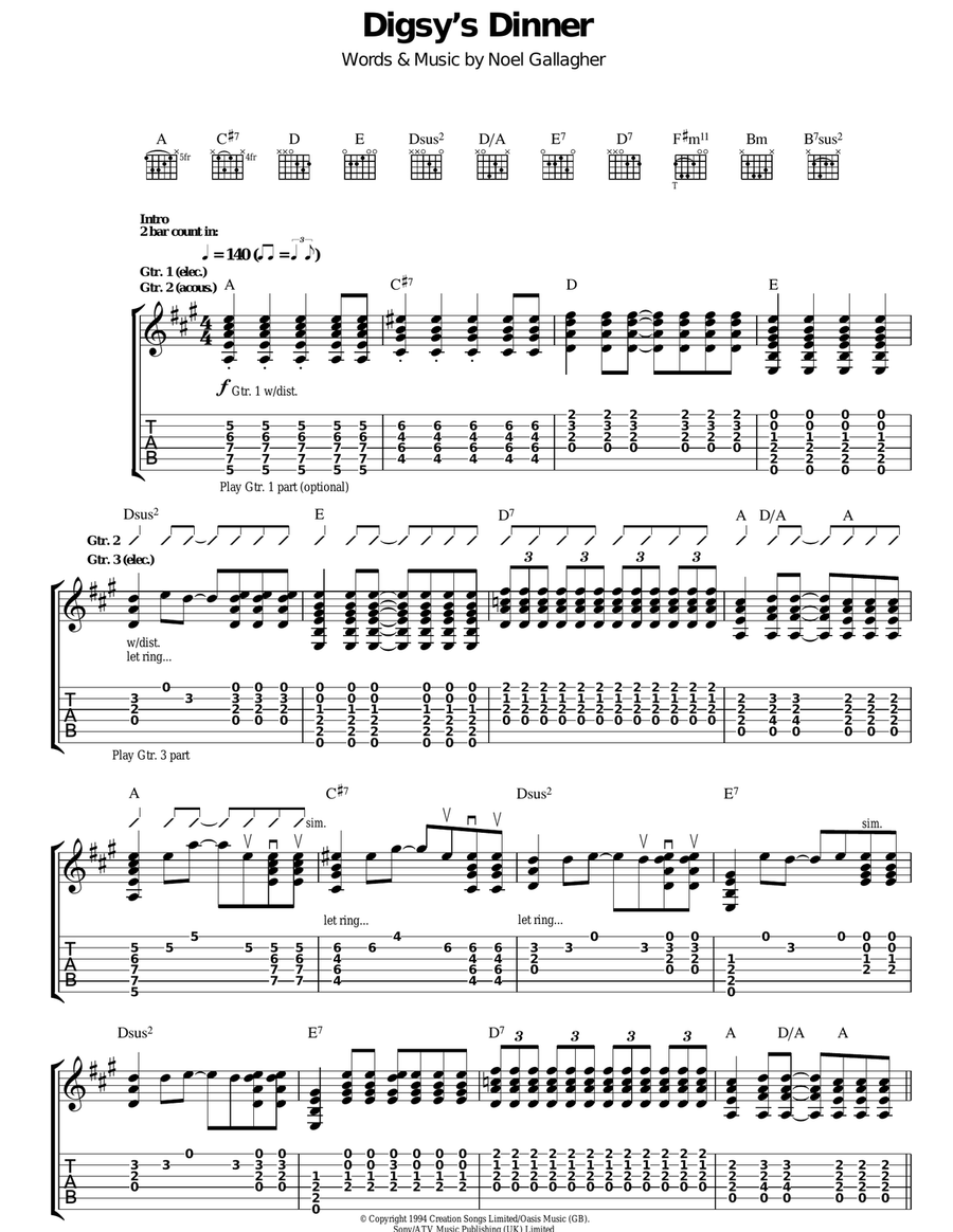 Digsy's Dinner Acoustic Guitar scores gallery preview page 1