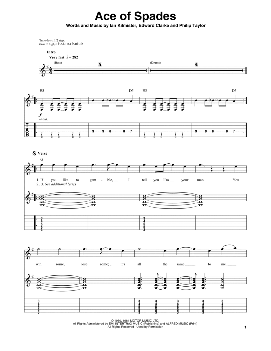 Ace Of Spades Electric Guitar scores gallery preview page 1