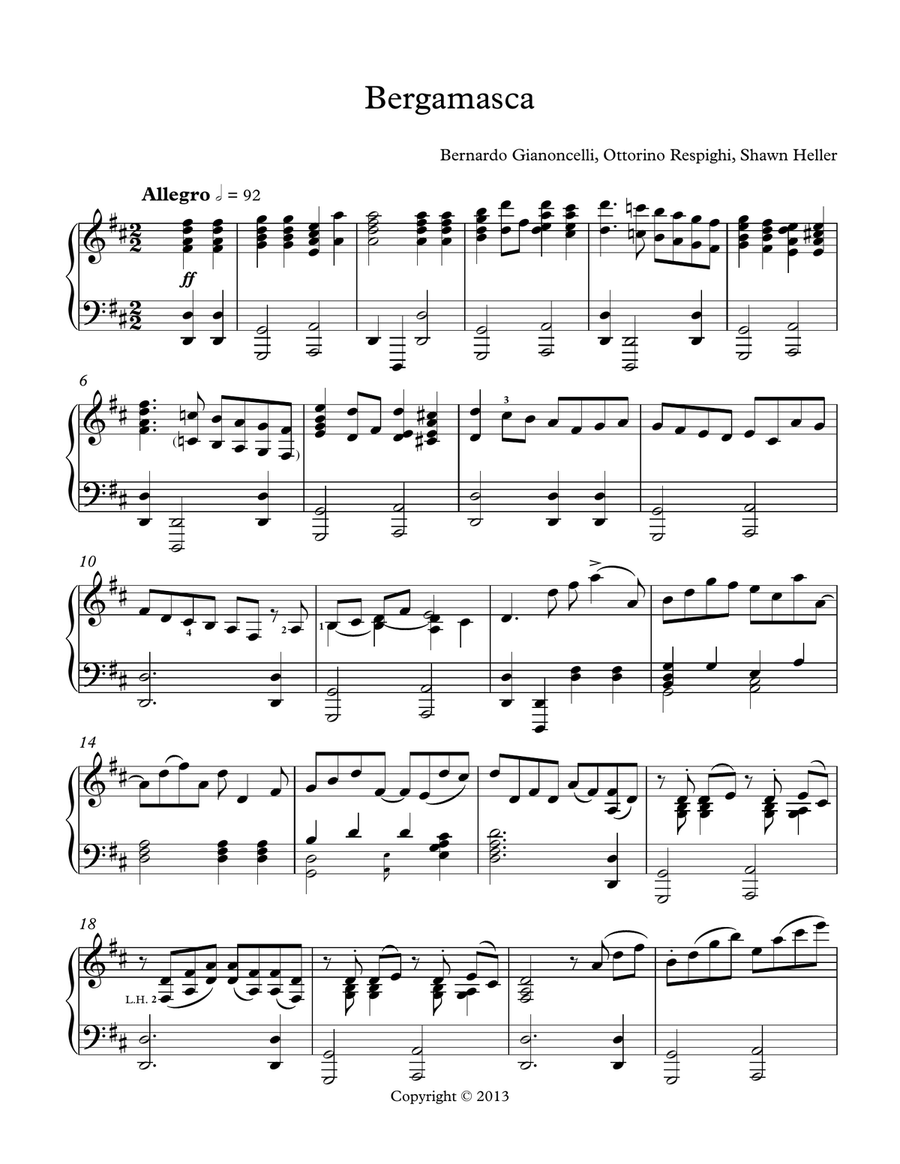 Bergamasca from Ancient Airs & Dances, Suite #2, Piano solo arr. by Shawn Heller Piano Solo scores gallery preview page 1