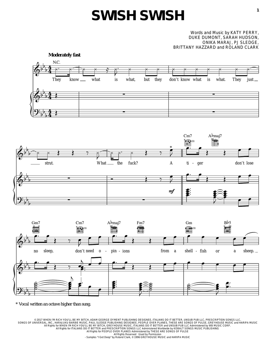 Swish Swish Piano, Vocal, Guitar scores gallery preview page 1
