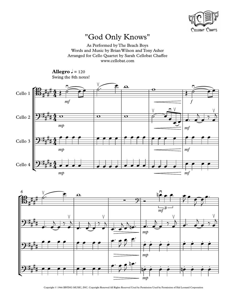 God Only Knows Cello scores gallery preview page 1