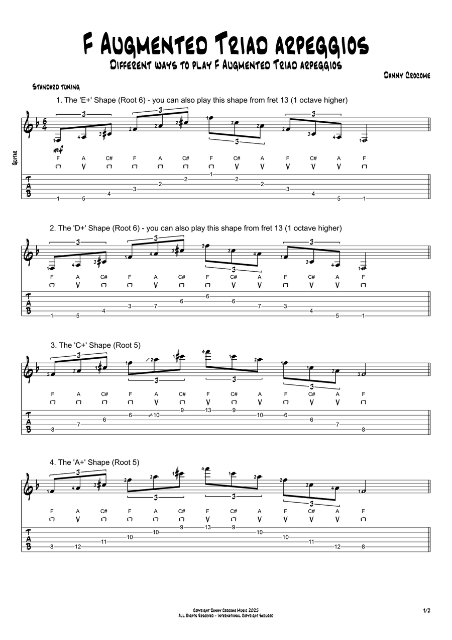 F Augmented Triad Arpeggios (5 Ways to Play) Electric Guitar scores gallery preview page 1