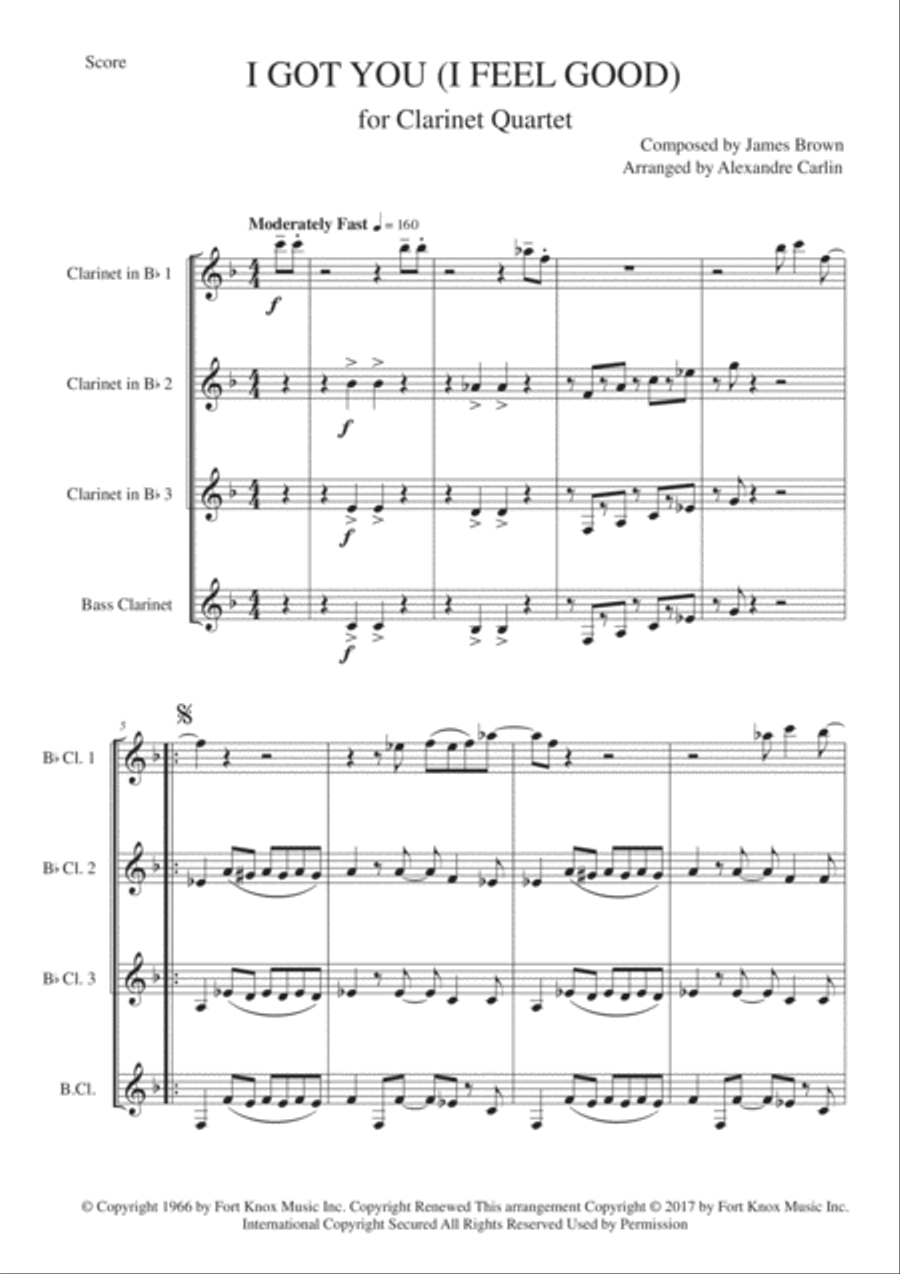 I Got You (i Feel Good) Clarinet Quartet scores gallery preview page 3