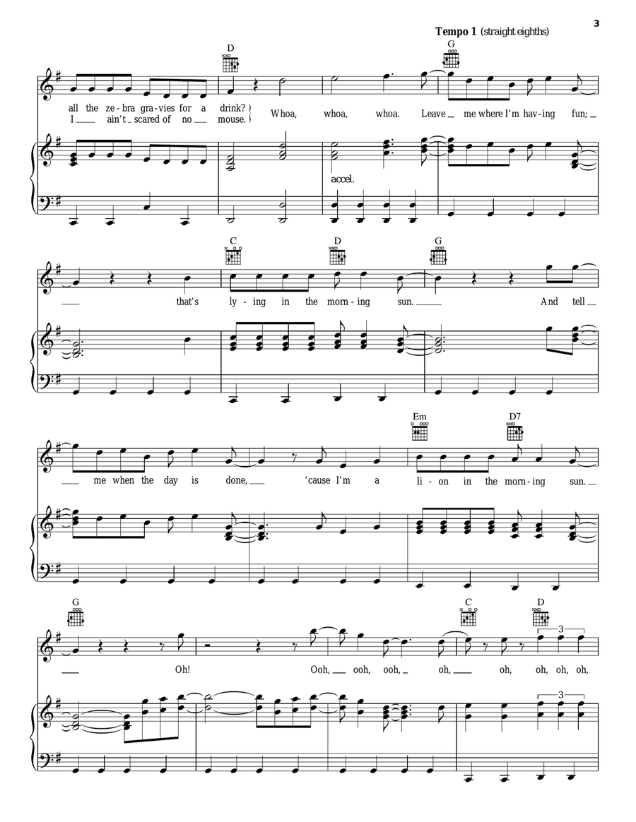 Lion In The Morning Sun Lion In The Morning Sun Piano, Vocal, Guitar scores gallery preview page 3