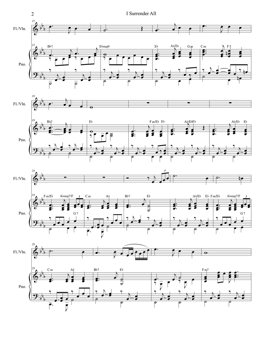 I Surrender All (Flute or Violin solo and Piano) I Surrender All (Flute or Violin solo and Piano) Flute scores gallery preview page 2