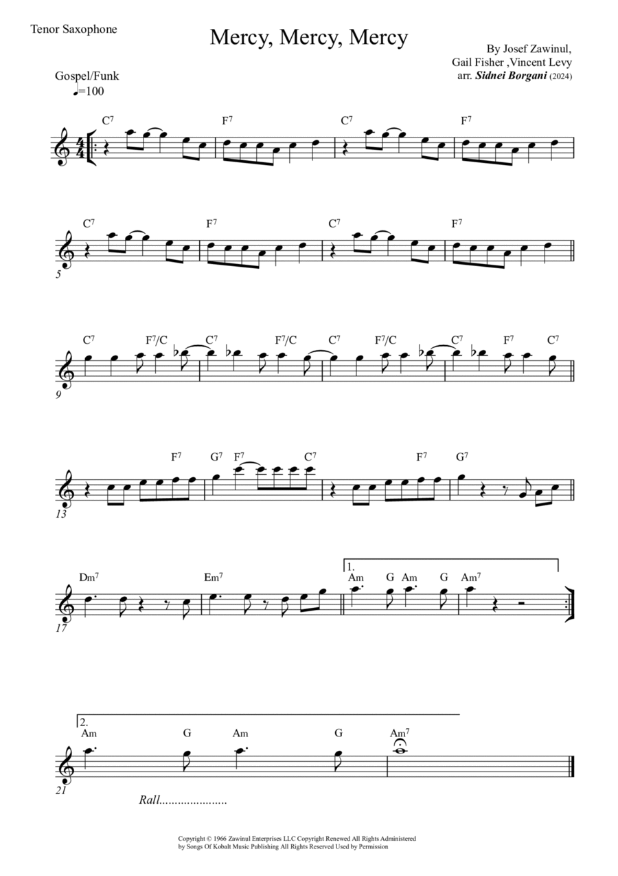 Mercy, Mercy, Mercy Tenor Saxophone scores gallery preview page 1