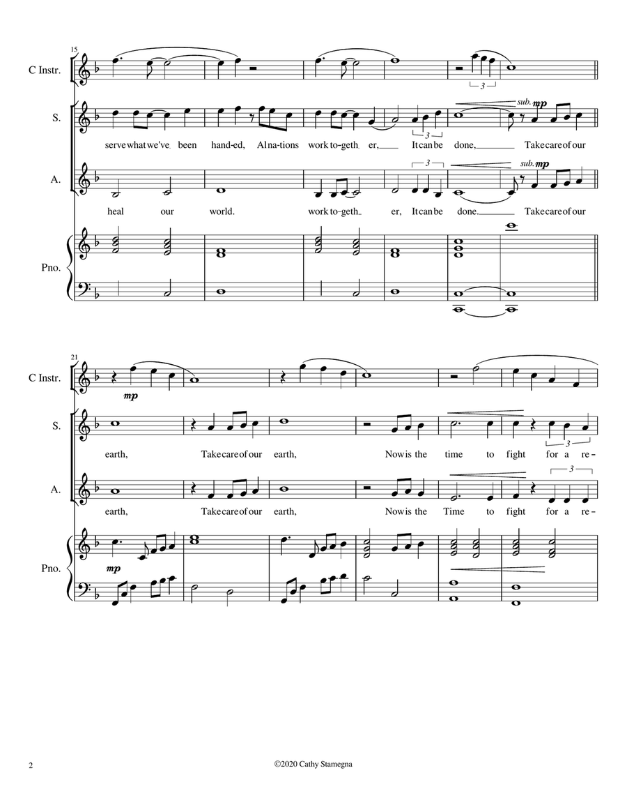 Take Care of Our Earth (SA Duet, Piano, Optional C Instrument) SA scores gallery preview page 4