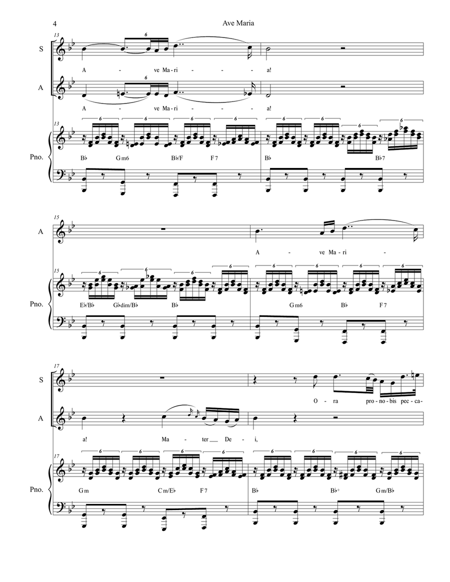 Ave Maria (Duet for Soprano and Alto solo - (High Key) Alto Voice scores gallery preview page 4