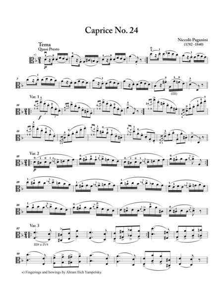 Niccolo Paganini: Collection for Viola