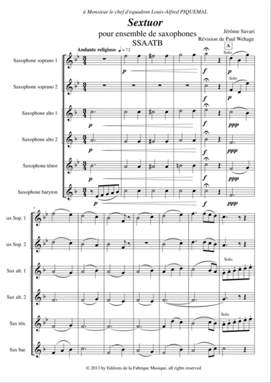 Jérôme Savari: Sextet for SSAATB saxophone sextet SSAATB scores gallery preview page 2