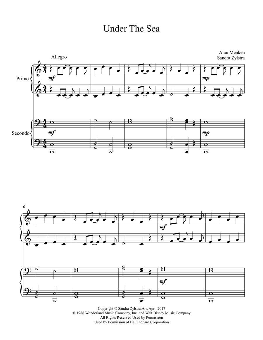 Under The Sea 1 Piano, 4-Hands scores gallery preview page 2