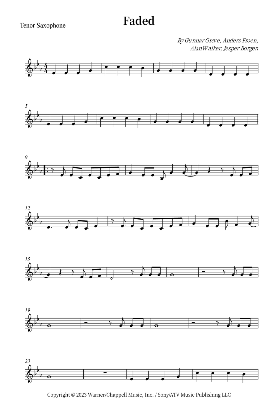 Faded Tenor Saxophone scores gallery preview page 1