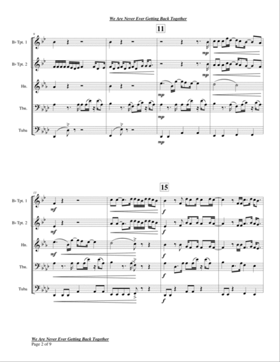 We Are Never Ever Getting Back Together Chamber Music scores gallery preview page 2