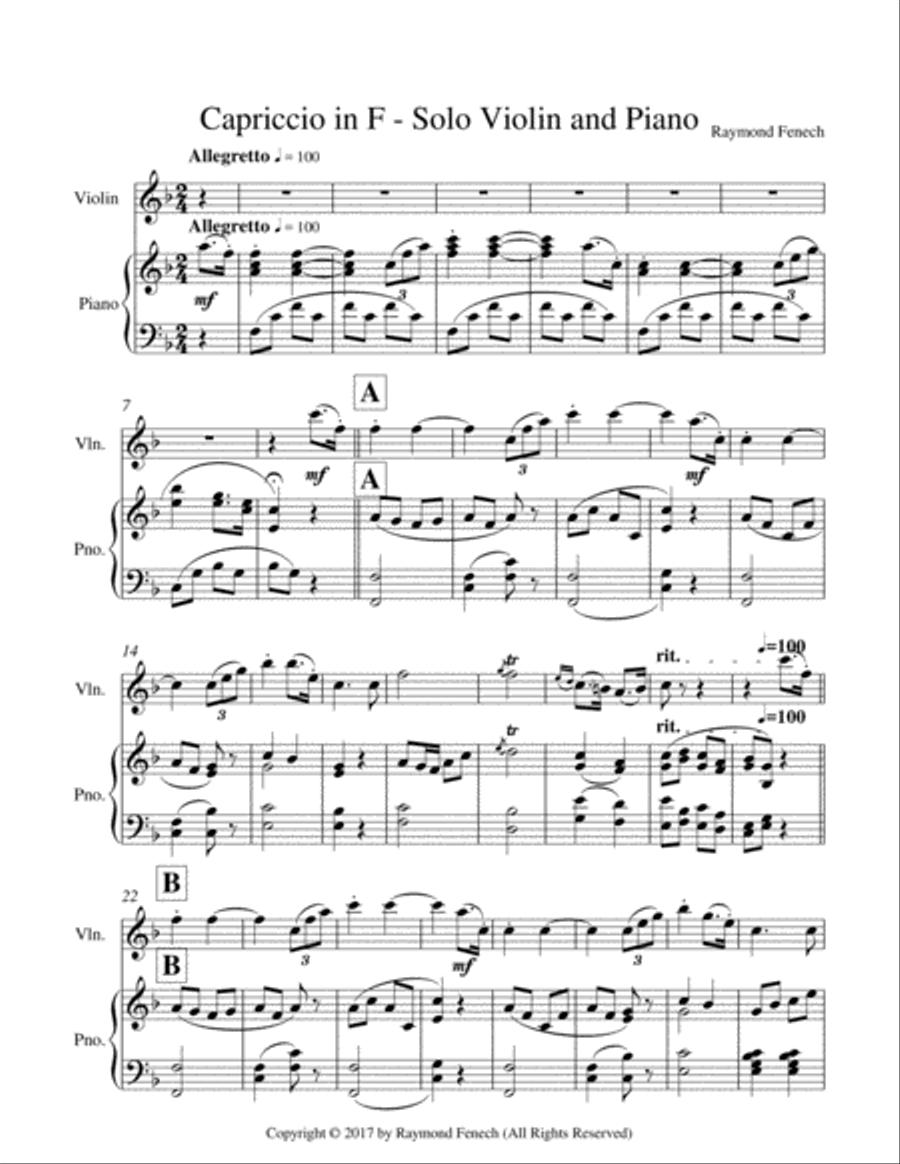 Capriccio in F - For Solo Violin and Piano Violin Solo scores gallery preview page 5