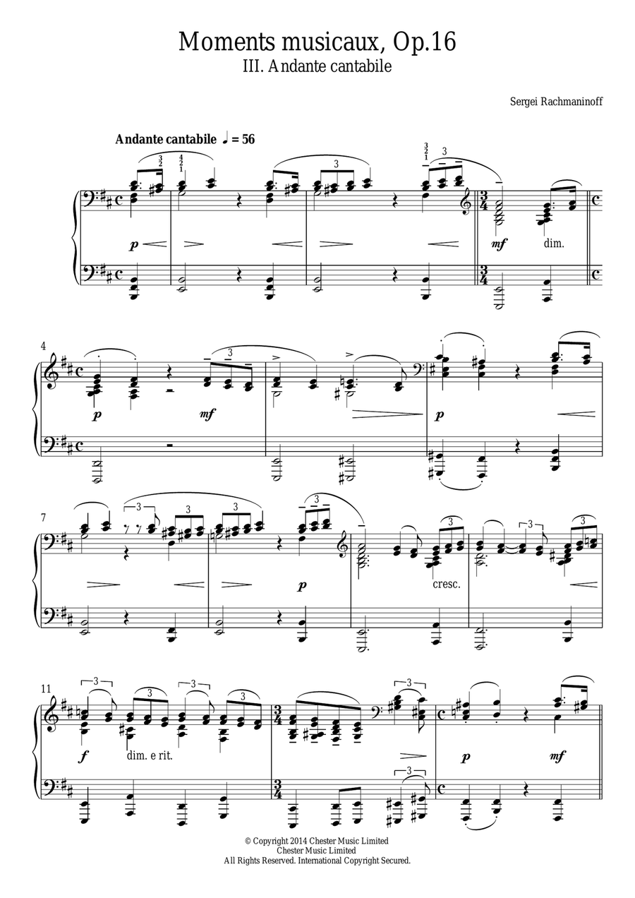 Moments musicaux Op.16, No.3 Andante cantabile Piano Solo scores gallery preview page 1