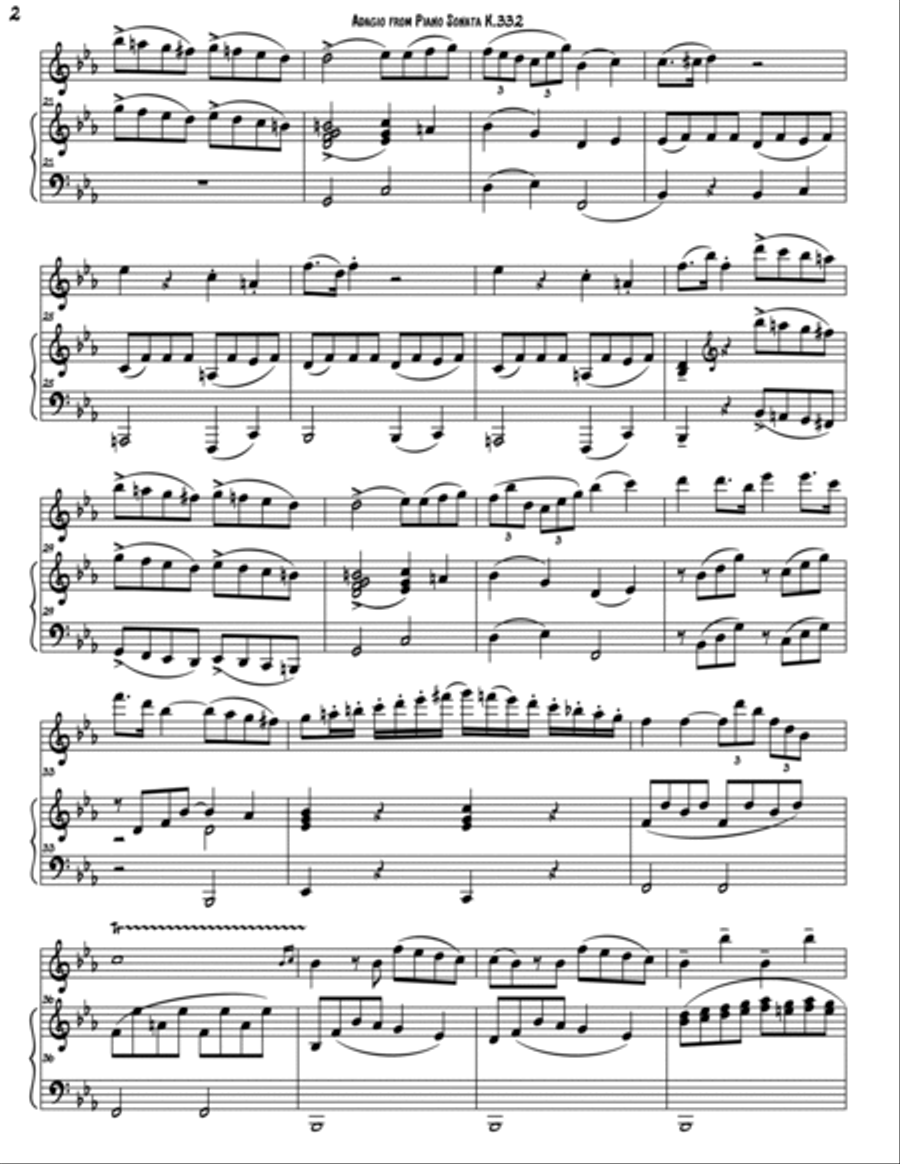 Adagio from Sonata K. 332 Flute scores gallery preview page 2