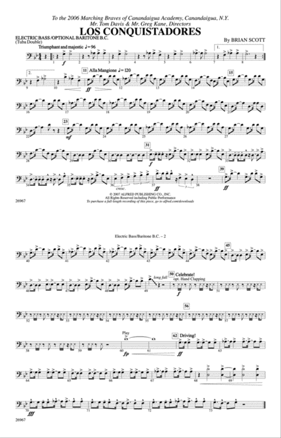 Los Conquistadores: Electric Bass Marching Band scores gallery preview page 1