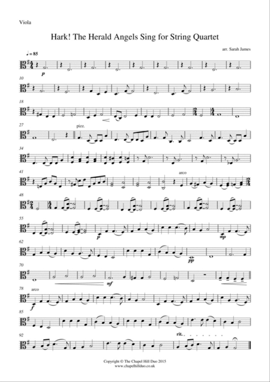Hark! The Herald Angels Sing for String Quartet - Full Length Arrangement by the Chapel Hill Duo String Quartet scores gallery preview page 4