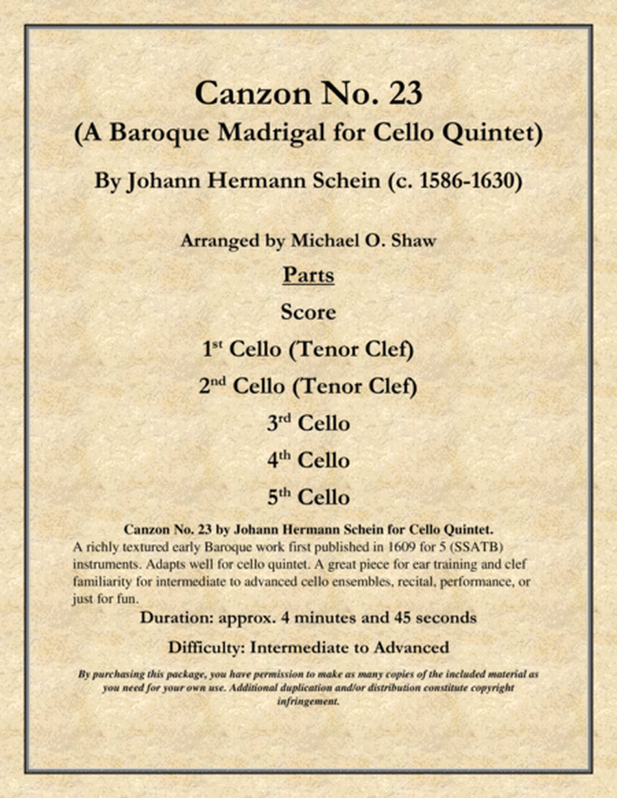 Canzon No. 23 A Baroque Madrigal for Cello Quintet image number null