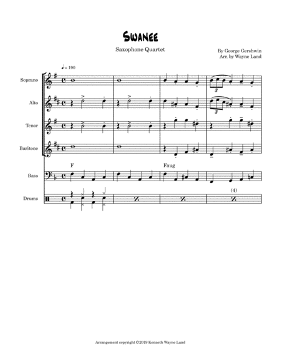 Swanee (saxophone quartet) Saxophone Quartet scores gallery preview page 2