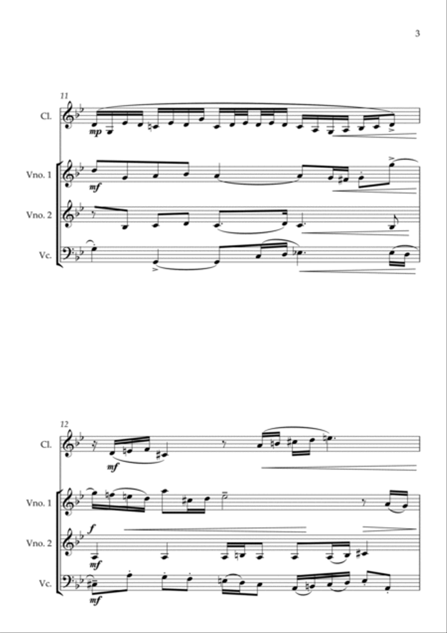 Invention in G minor for quartet Clarinet scores gallery preview page 3
