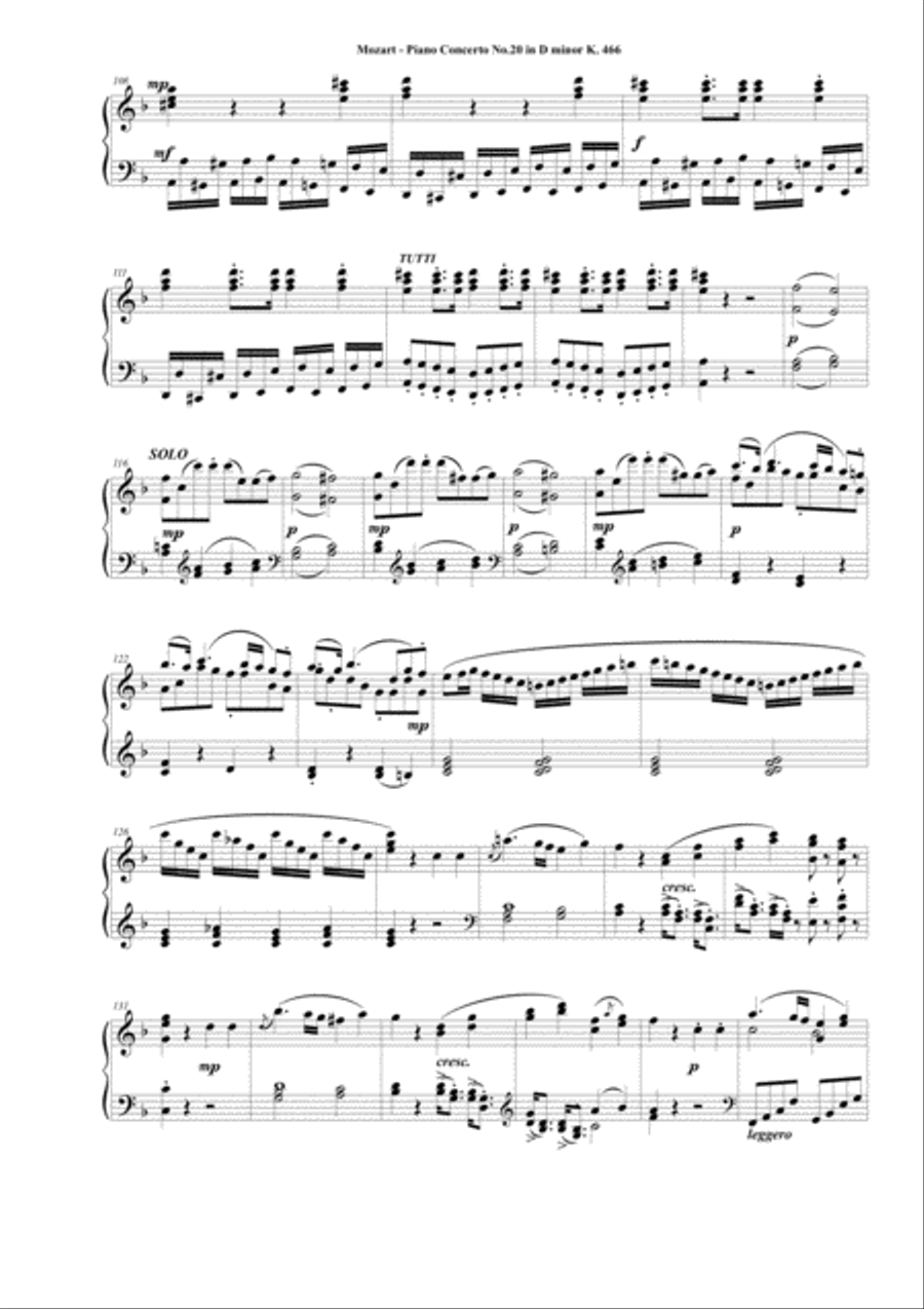 Mozart - Piano Concerto No.20 in D minor K 466 - Complete Piano version Piano Solo scores gallery preview page 5