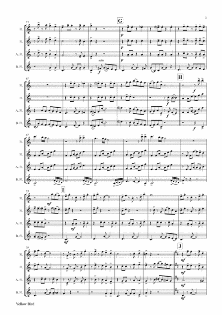 Yellow Bird - Haitian Folk Song - Calypso - Flute Quartet Flute Quartet scores gallery preview page 4