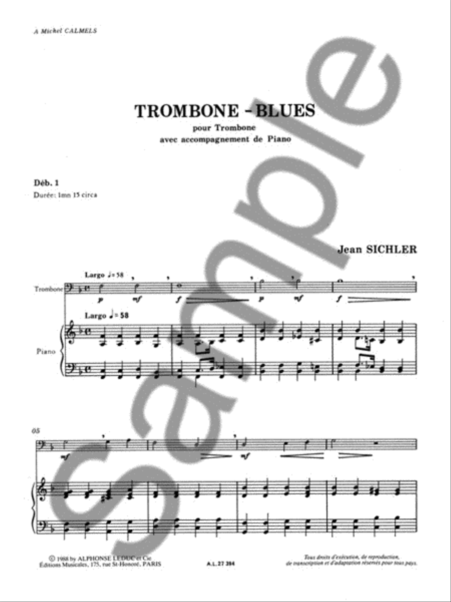 Trombone Blues (trombone & Piano) Piano Accompaniment scores gallery preview page 2