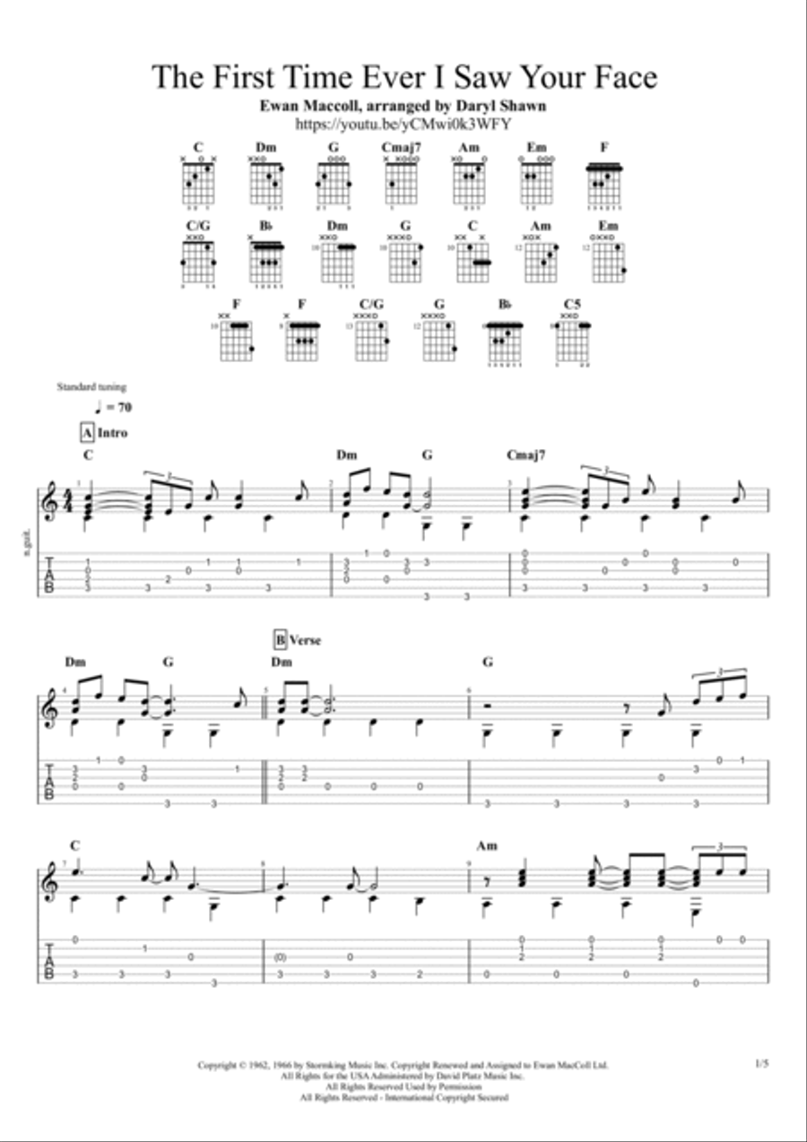 The First Time Ever I Saw Your Face Guitar Tablature scores gallery preview page 2