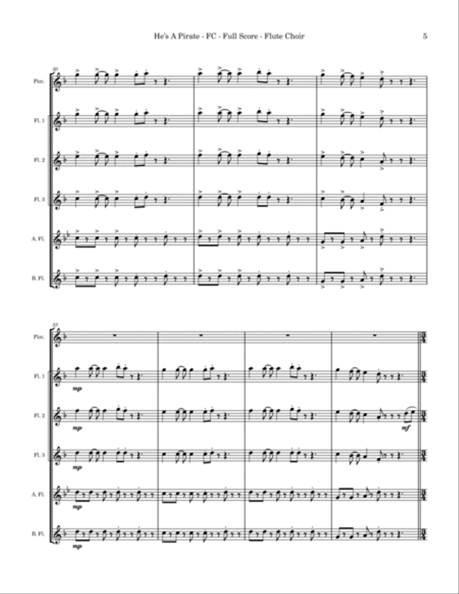 He's A Pirate Flute Choir scores gallery preview page 5
