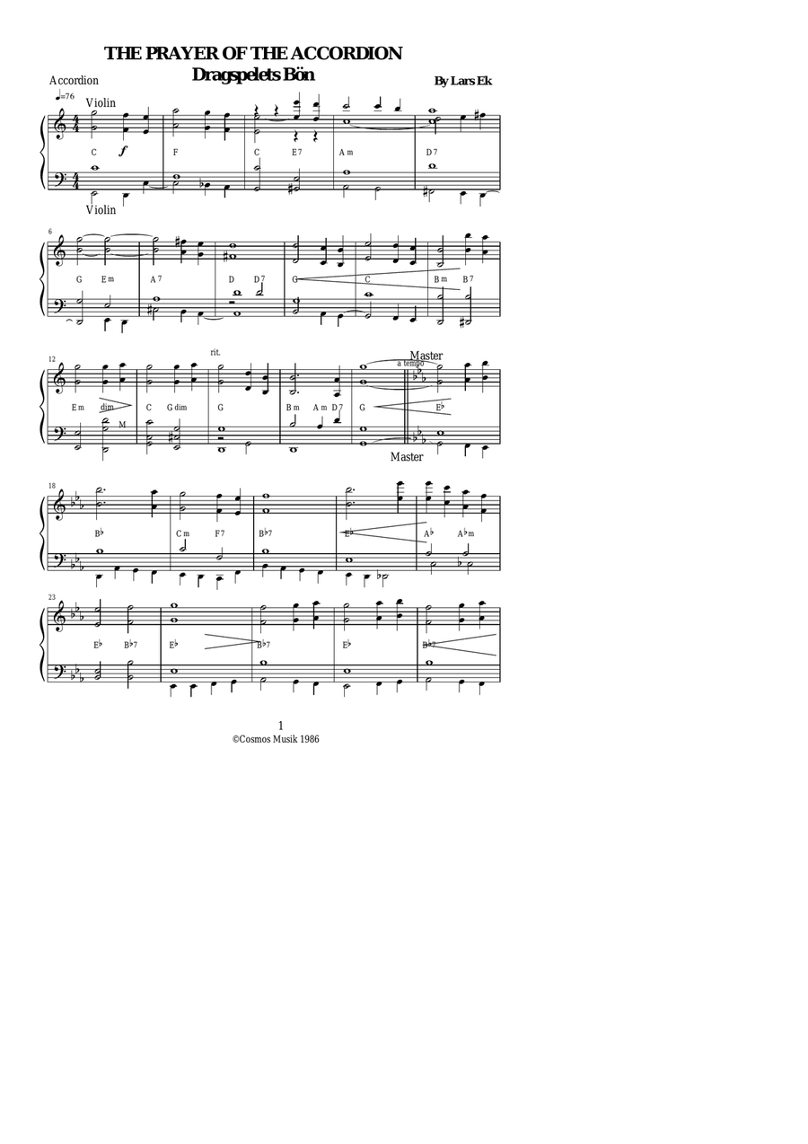 THE PRAYER OF THE ACCORDION Accordion scores gallery preview page 1