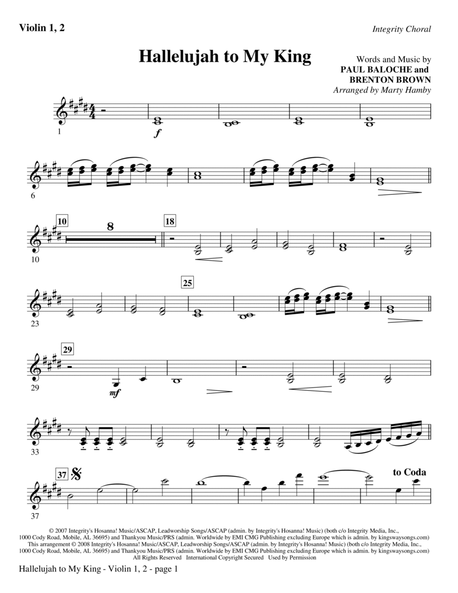 Hallelujah To My King - Violin 1 & 2 Choir scores gallery preview page 1